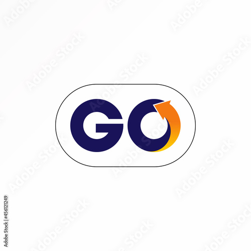 Simple Letter or word GO sans serif font with arrow Image graphic icon logo design abstract concept vector stock. Can be used as a symbol related to initial or monogram