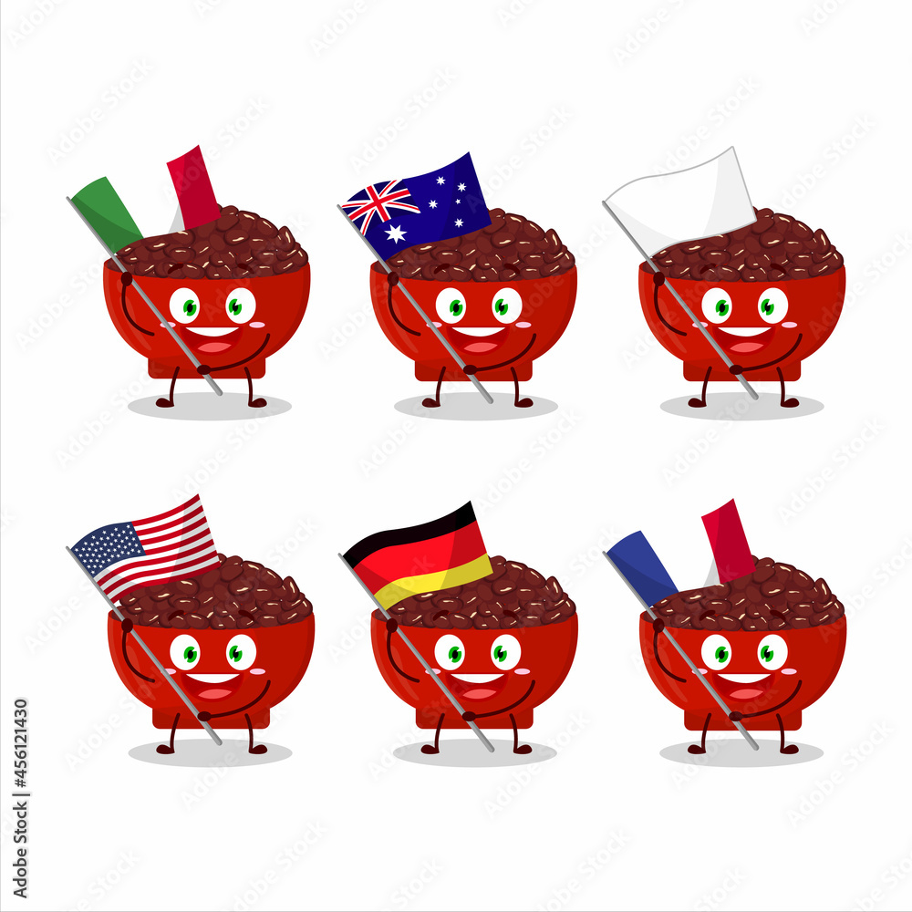 Adzuki beans cartoon character bring the flags of various countries Adzuki beans cartoon character bring the flags of various countries