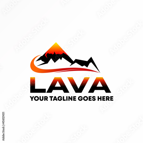 Mountain or volcano and wave with letter or word LAVA sans serif font Image graphic icon logo design abstract concept vector stock. Can be used as a symbol related to adventure or scenery