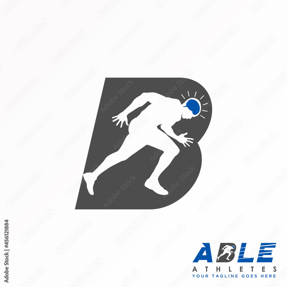 Letter or word B sans serif font with smart champion Runner image graphic icon logo design abstract concept vector stock. Can be used as a symbol related to initial or sport