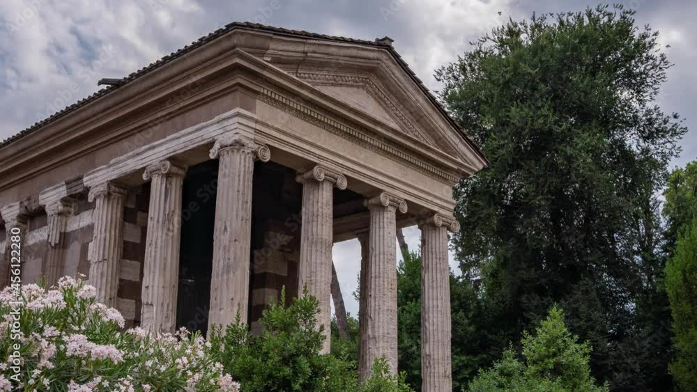 zoom in hyperlapse of The Temple of Portunus (Italian: Tempio di Portuno) or Temple of Fortuna Virilis ( zoom in hyperlapse of The Temple of Portunus (Italian: Tempio di Portuno) or Temple of Fortuna Virilis (