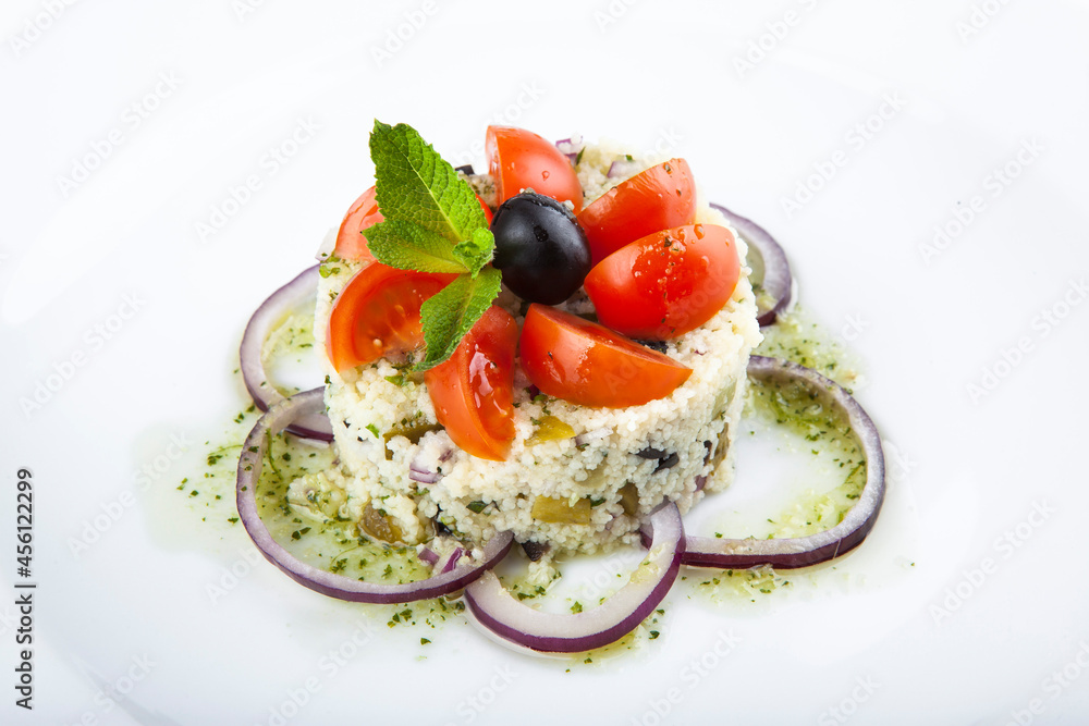 appetizer with porridge tomatoes onions olives
appetizer with porridge tomatoes onions olives