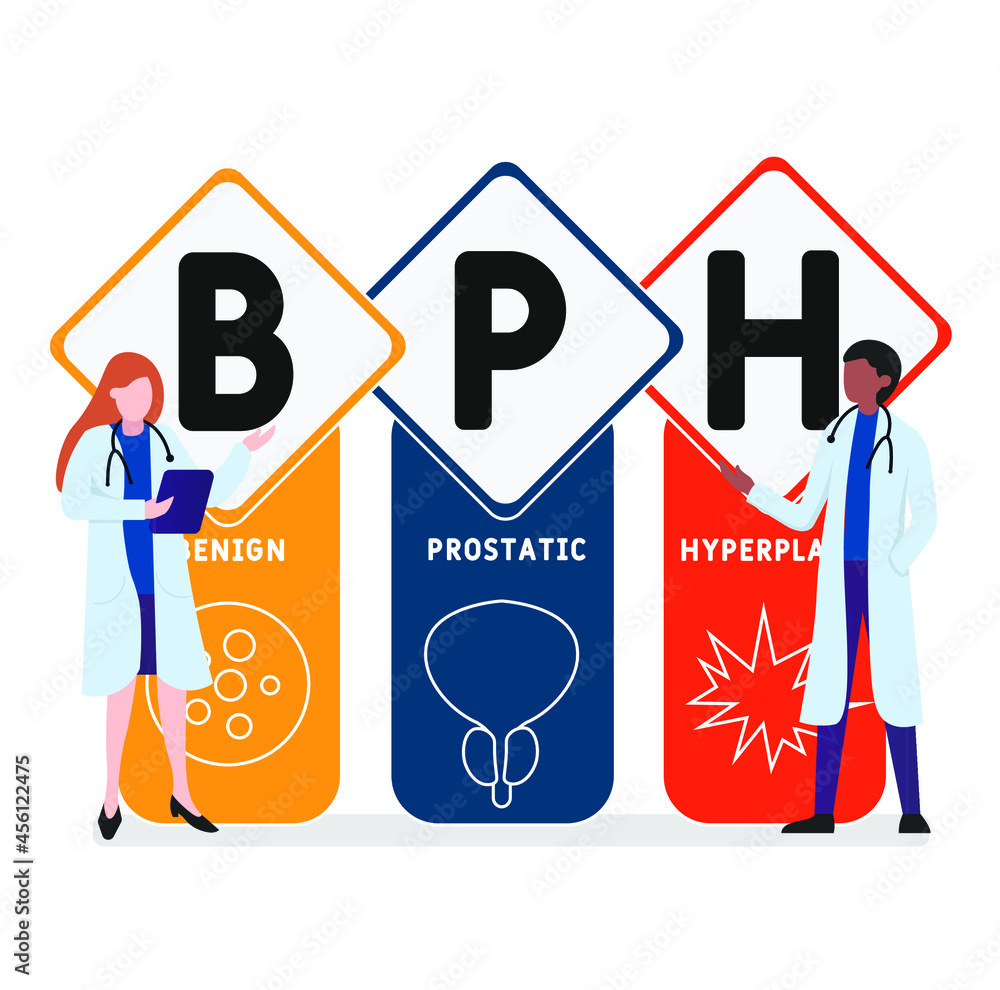 Flat design with people. BPH - Benign Prostatic Hyperplasia acronym. medical concept background. Vector illustration for website banner, marketing materials, business presentation, online advertising Flat design with people. BPH - Benign Prostatic Hyperplasia acronym. medical concept background. Vector illustration for website banner, marketing materials, business presentation, online advertising