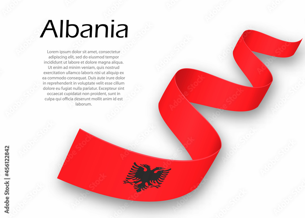 Waving ribbon or banner with flag of Albania Waving ribbon or banner with flag of Albania