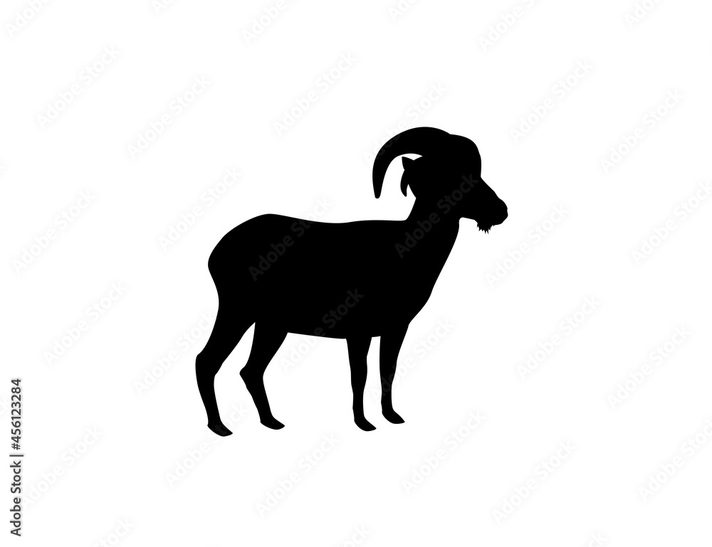 Silhouette of a goat on a white background. Animal clipart vector design illustration.