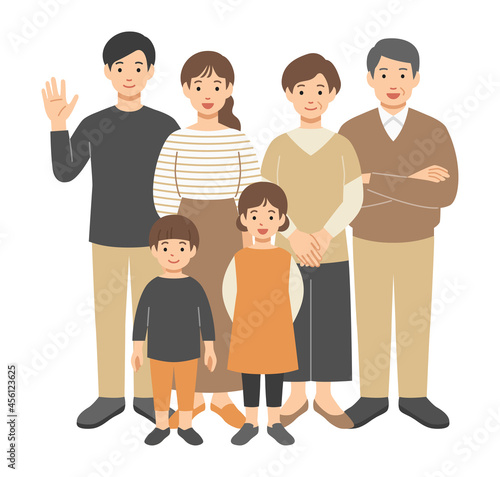 3世代家族の全身イラスト　集合