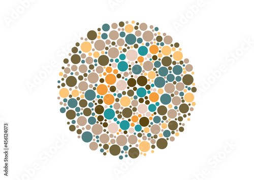 Vector graphic of Color blind test design. The number 6 cunningly hid inside an Ishihara inspired design. A color blindness test shaped color test plate with the number 6. vector eps10.