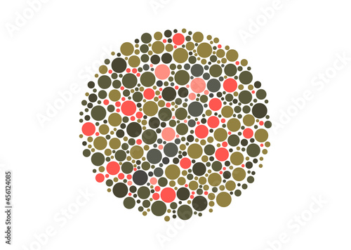 Vector graphic of Color blind test design. The number 7 cunningly hid inside an Ishihara inspired design. A color blindness test shaped color test plate with the number 7. vector eps10.