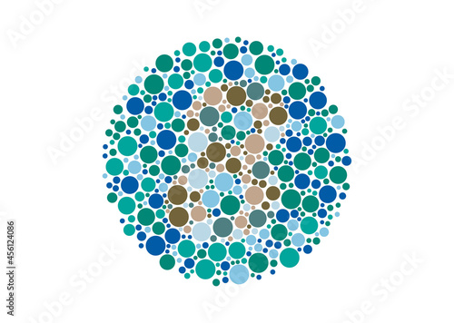 Vector graphic of Color blind test design. The number 8 cunningly hid inside an Ishihara inspired design. A color blindness test shaped color test plate with the number 8. vector eps10.