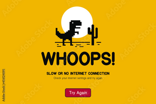 No Internet Web page design concept. Concept of the pixelated dinosaur icon. Web Page not loading or not opening. Eps 10 vector illustration.