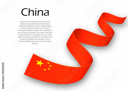 Waving ribbon or banner with flag of China. Template for independence day design