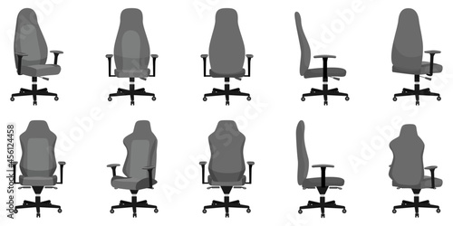 Cute modern beautiful office adjustable chair and armchair set with different poses and color isolated on white background