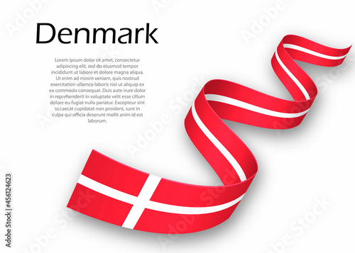 Waving ribbon or banner with flag of Denmark