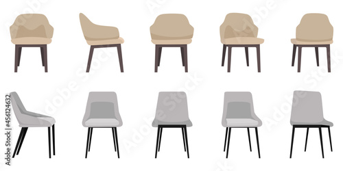 Modern beautiful chair set with different poses and color isolated photo