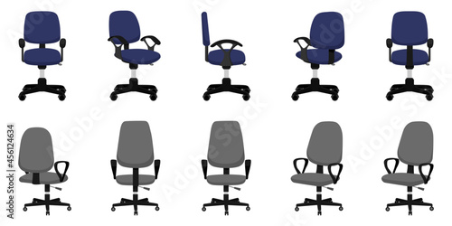 Modern beautiful office chair set with different poses and color isolated