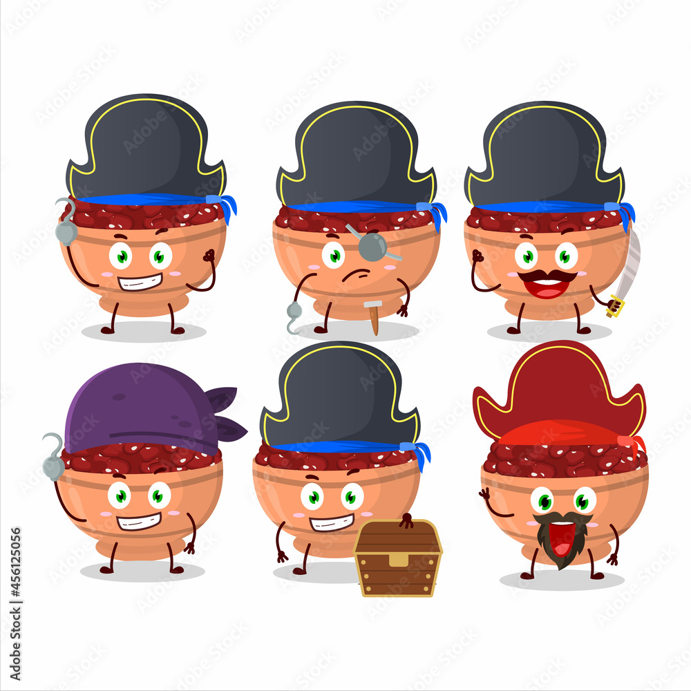 Cartoon character of kidney beans with various pirates emoticons Cartoon character of kidney beans with various pirates emoticons