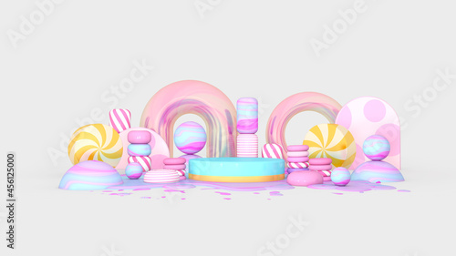 Background rendering with podium and wall scene abstract background. 3D illustration, 3D rendering 