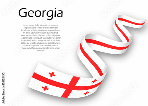 Waving ribbon or banner with flag of Georgia