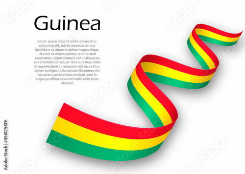 Waving ribbon or banner with flag of Guinea. Template for independence day design