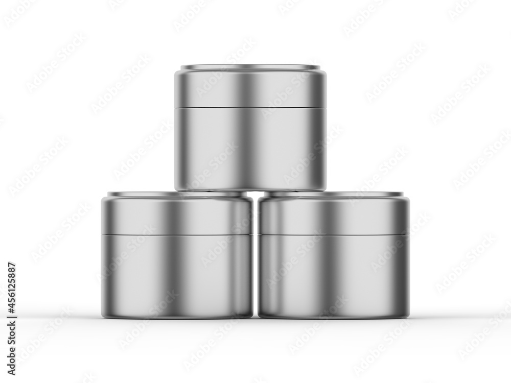 Metallic cosmetic cream jar mock up template on isolated white background, 3d illustration Metallic cosmetic cream jar mock up template on isolated white background, 3d illustration