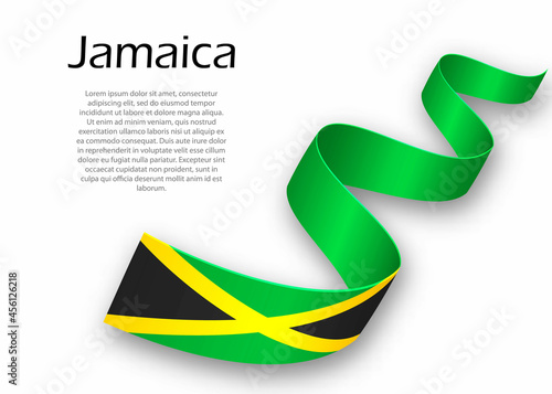 Waving ribbon or banner with flag of Jamaica. Template for independence day design