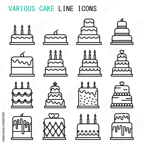 Various cake line icons