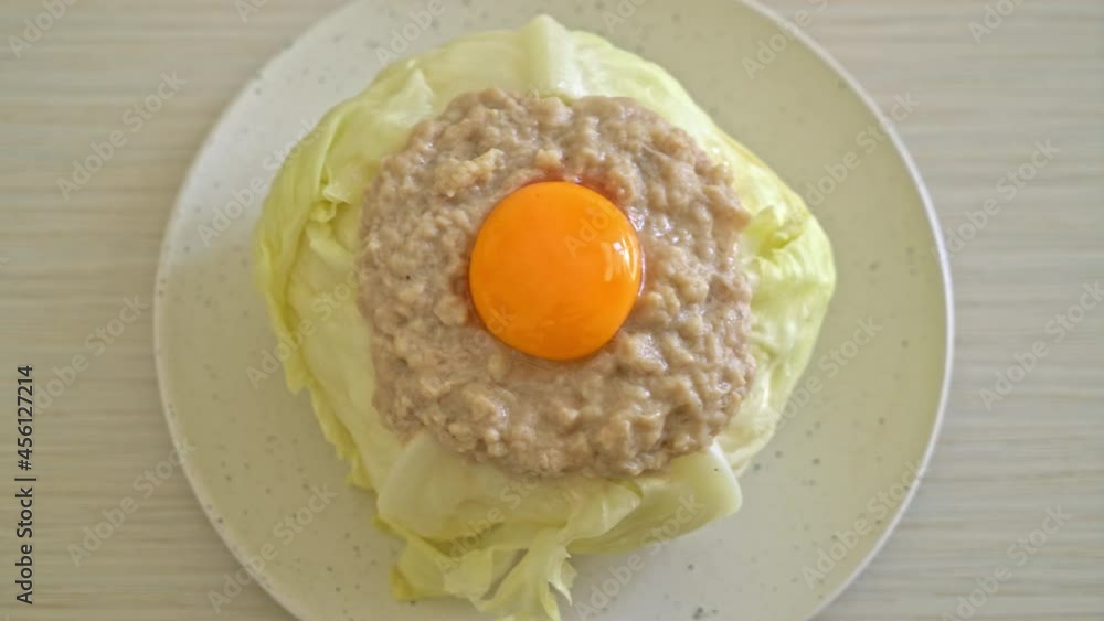 homemade steamed cabbage stuffed minced pork and egg yolk homemade steamed cabbage stuffed minced pork and egg yolk