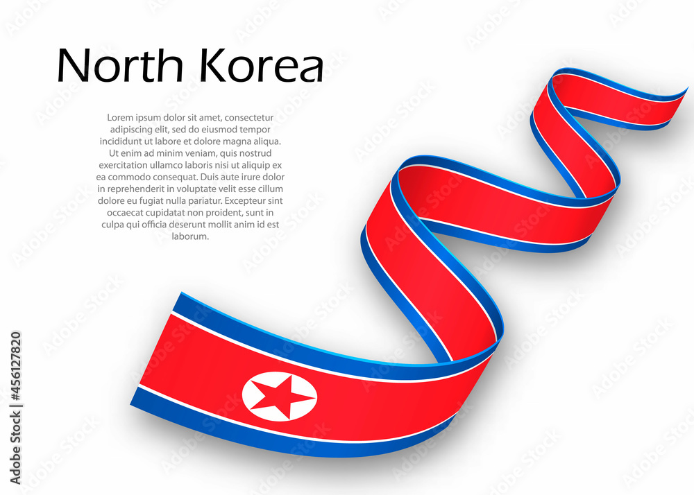 Obraz premium Waving ribbon or banner with flag of North Korea. Template for independence day design