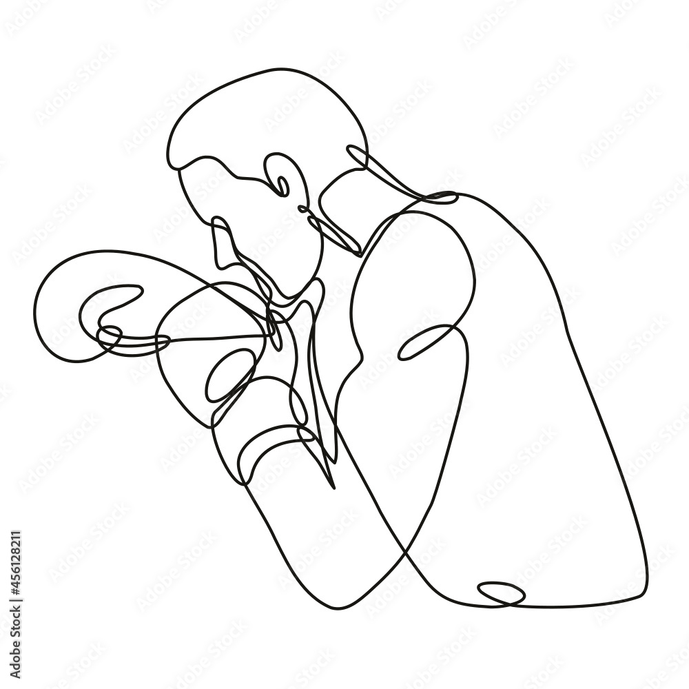 Continuous line drawing illustration of a boxer jabbing boxing side view done in mono line or doodle style in black and white on isolated background. Continuous line drawing illustration of a boxer jabbing boxing side view done in mono line or doodle style in black and white on isolated background.
