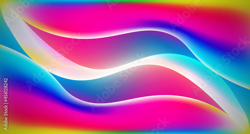 Beautiful wavy fluid light and rainbow gradient. Colorful abstract neon liquid 3d shapes. Futuristic background design template for wallpaper, banner, poster, cover, flyer, presentation, advertising