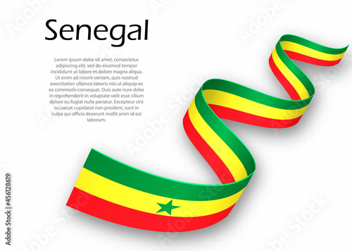 Waving ribbon or banner with flag of Senegal. Template for independence day design