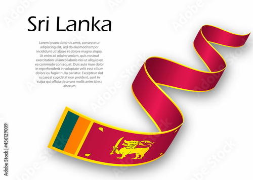 Waving ribbon or banner with flag of Sri Lanka. Template for independence day design