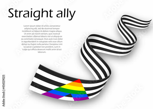 Waving ribbon or banner with Straight ally pride flag