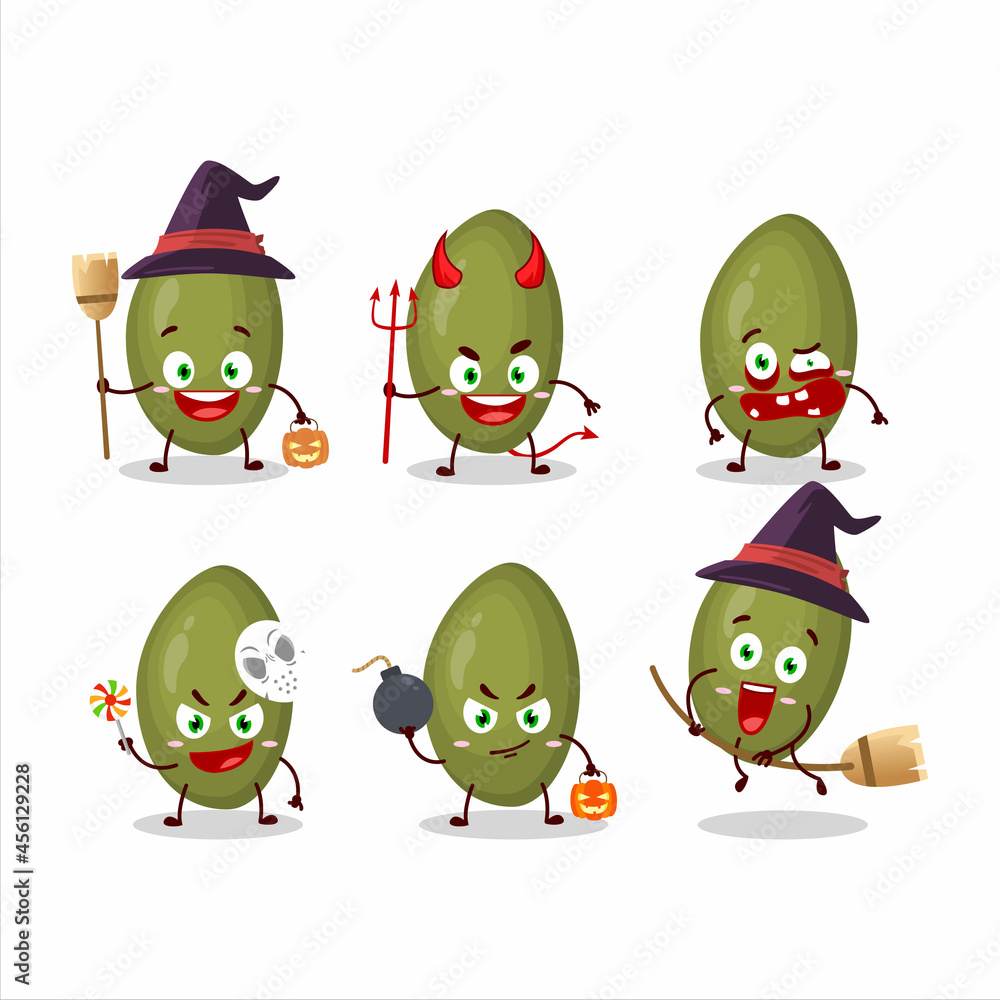 Halloween expression emoticons with cartoon character of pistachios seeds
