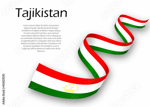 Waving ribbon or banner with flag of Tajikistan. Template for independence day design