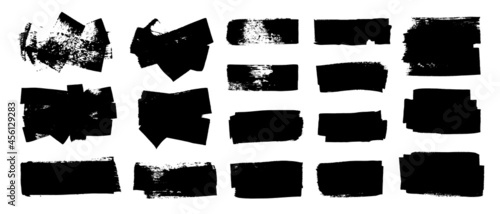 Set of black paint  ink  grunge  dirty brush strokes  dirty boxes. Hand painted frame  background. Place for text.