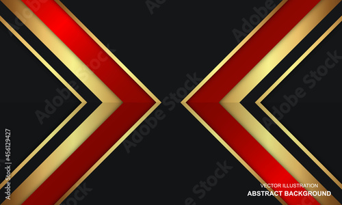 Abstract black dop background with red and golden lines modern design