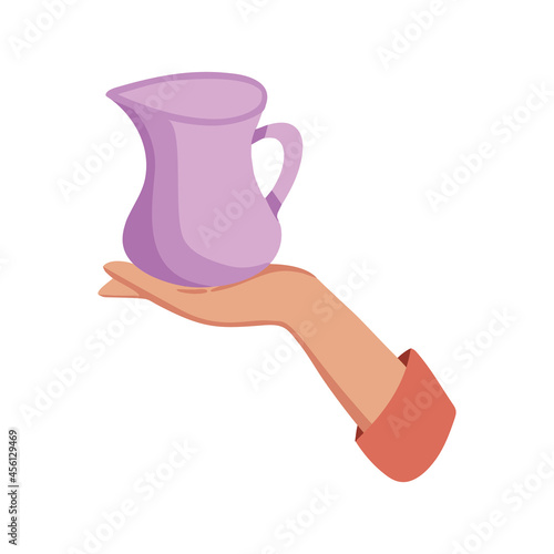 Cooking dish. Jug in the hand. Sketch. Hand holds a jug. flat style icons.