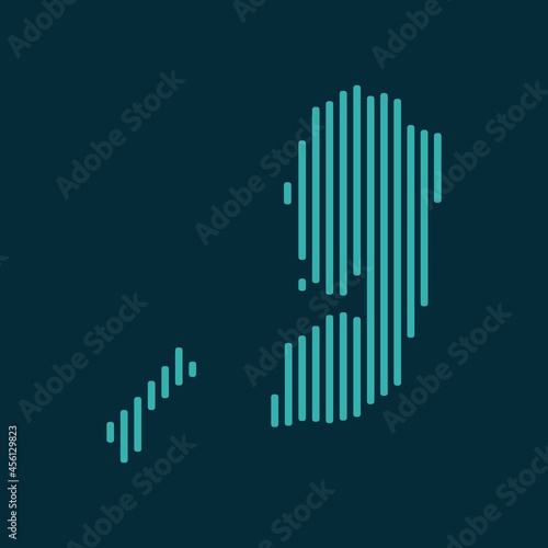 Vector abstract map of State of Palestine with blue straight rounded lines isolated on a indigo background.