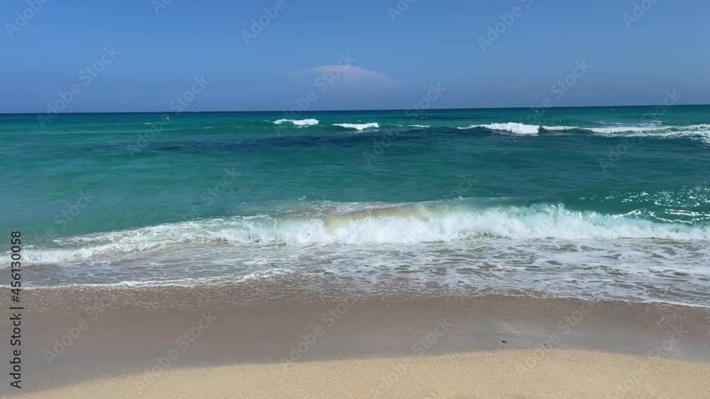 no people waves on the shore mesquida cove in mallorca balearic islands turquoise blue mediterranean sea, fine white sand beach no people waves on the shore mesquida cove in mallorca balearic islands turquoise blue mediterranean sea, fine white sand beach