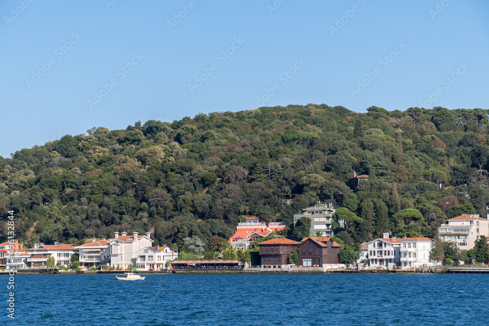 Houses on the shore of Istanbul Bosphorus, villas by the sea,