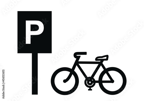 parking lot for bicycles, road sign, vector icon, black and white color