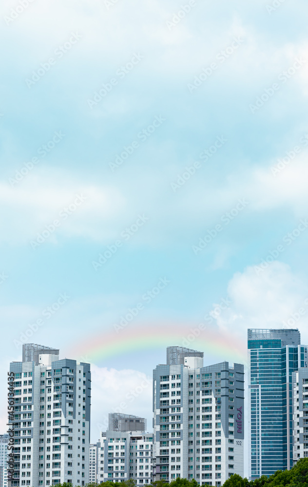city skyline rainbow