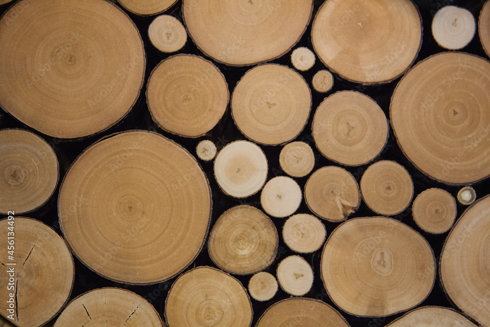 Background image of saw cuts. The use of wood in the interior of ecological design