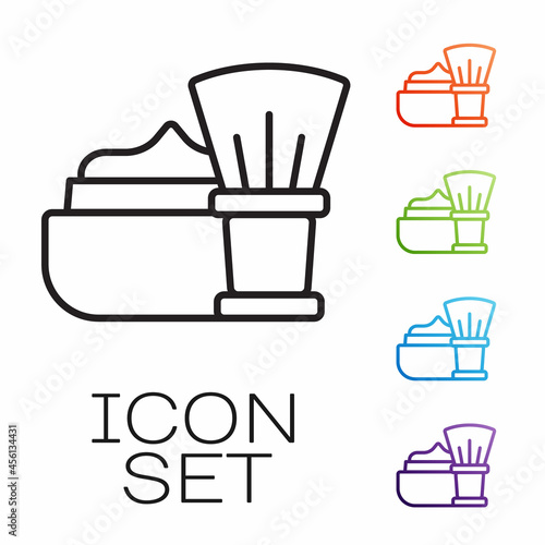 Black line Shaving brush with foam icon isolated on white background. Barbershop symbol. Set icons colorful. Vector