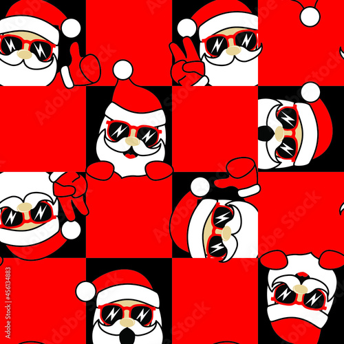 Santa Claus looks out of the square. Christmas seamless pattern illustration.