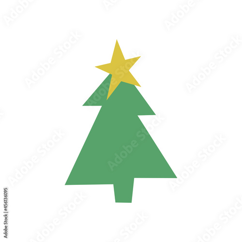 Decorative Christmas tree decorated with a star. Template for greeting card on Christmas and New Year.