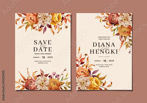 hand painted autumn floral wedding invitation template