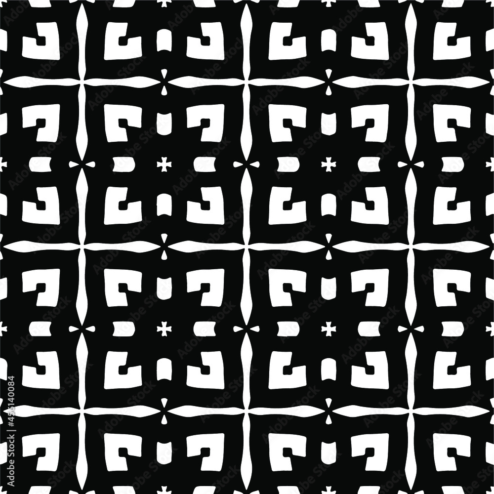 Flower geometric pattern. Seamless vector background. White and black ornament. Ornament for fabric, wallpaper, packaging. Decorative print Flower geometric pattern. Seamless vector background. White and black ornament. Ornament for fabric, wallpaper, packaging. Decorative print