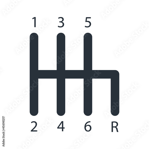 The gearbox icon. Manual transmission — a transmission in which the gearshift is organized by means of a mechanical drive. Vector illustration isolated on a white background for design and web.